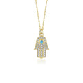 Daidan Turquoise Necklace 925 Evil Eye Hamsa 18K Zircon Hamsa Hand 18K Gold Plated Evil Eye Silver Chain Necklace