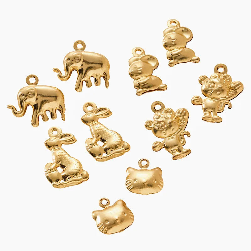 Custom DIY Jewelry Findings Lovely Cat Mouse Charms Pendants Hollow Light Stainless Steel Components with Tiger & Rabbit