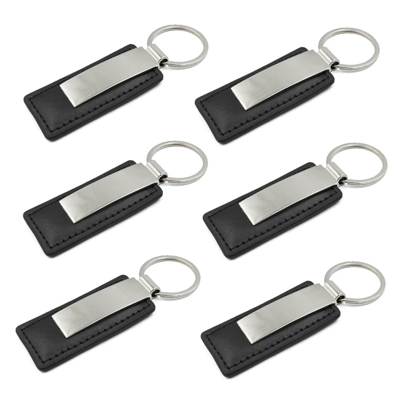 Wholesale Personalised Bulk Metal Rectangle Black Leather Keychain Luxury Car Pu Blanks Leather Keychain