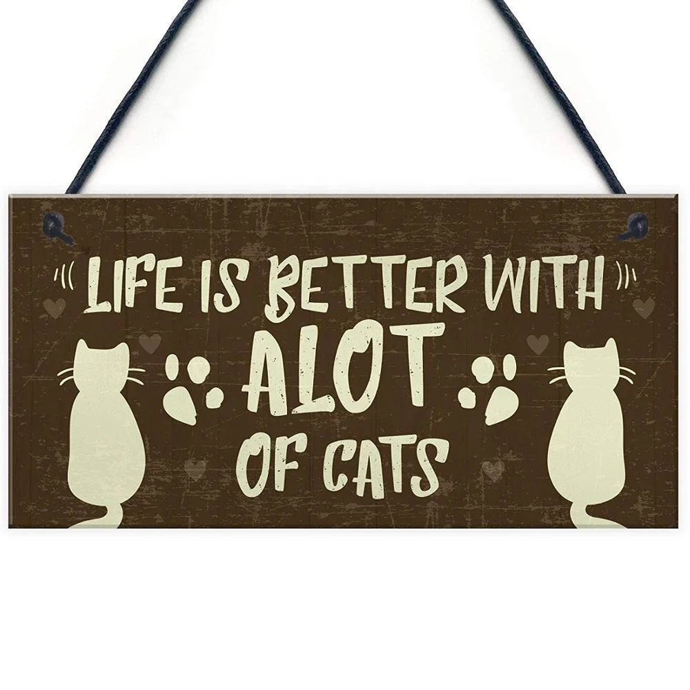 Wholesale Custom Wood Signs OEM Cat Wall Hanging Signs Front Door Home Decoration Rustic Wood Cat Sign