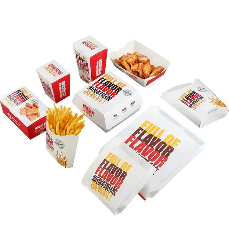 Mu Whole Set Hamburger Box Snack bar Fast Food Fried Chicken Paper Box Paper Bag ThickenTakeaway Fast Food Packing MegaBDM