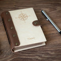 Promotional Personalized Pen Diary Notebook Gift Custom Compass logo Engraved Wooden Cover Notebook Wood Journal