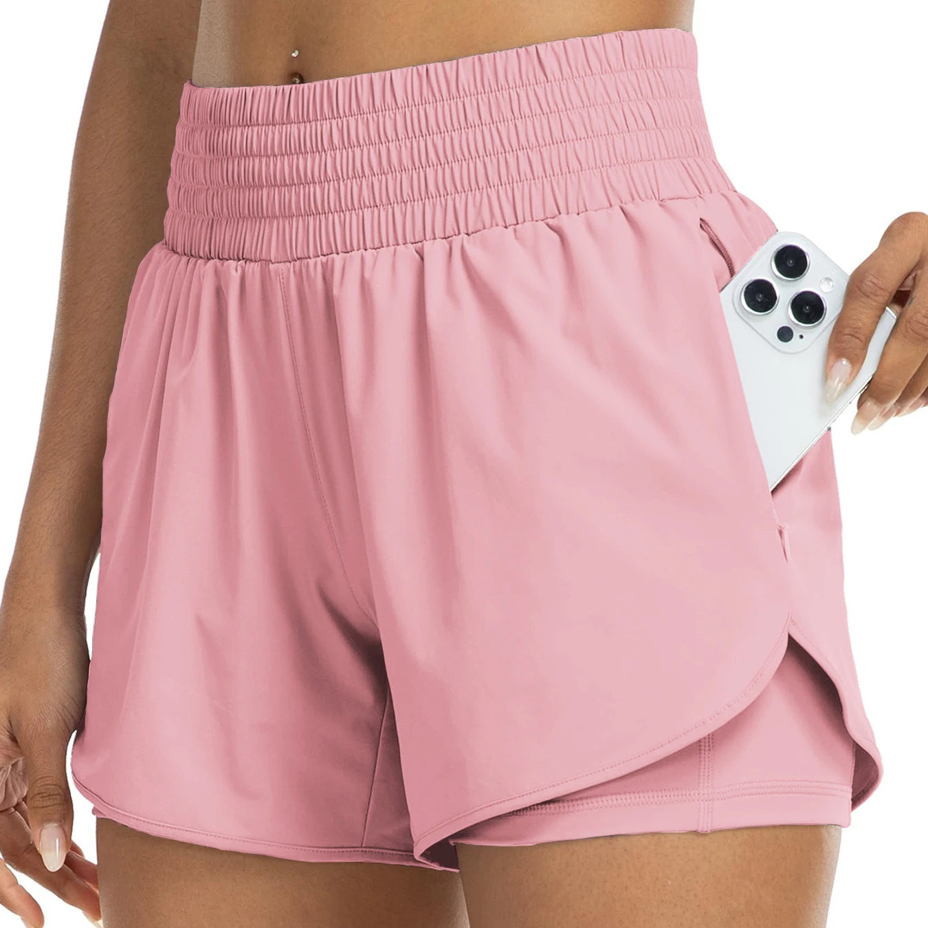 Women's Outdoor High Waist Soft Comfortable Lightweight Running Shorts with Elastic Closure Solid Pattern and Pockets