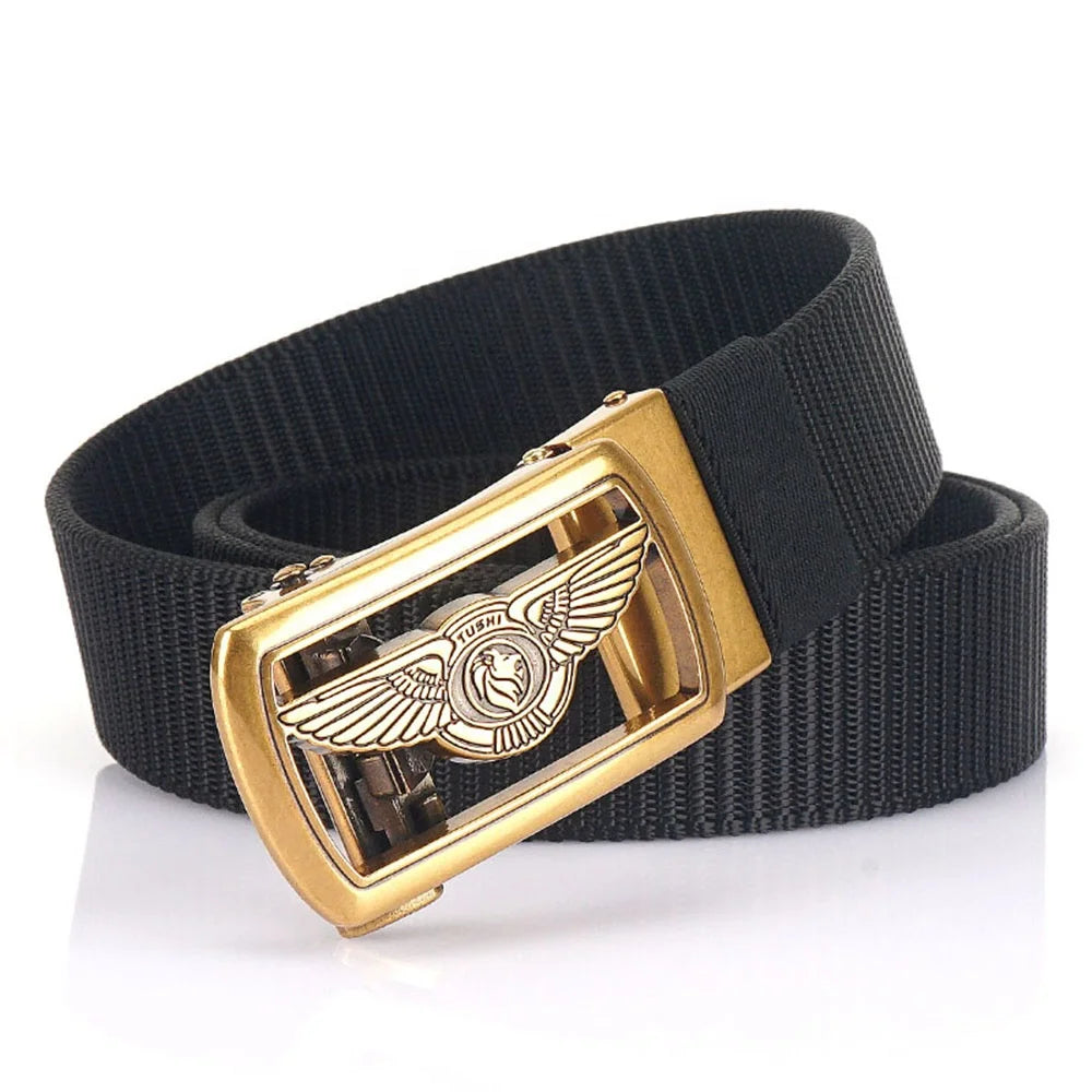 TUSHI Men's Luxury Business Fabric Belts Custom Wholesale Automatic Zinc Alloy Buckle Adjustable Nylon for Men