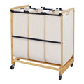 Laundry Sorter 3 Section with Bamboo Frame 3 Bag Laundry Hamper with Lockable Wheels & Removable Bag Rolling Laundry Cart Basket