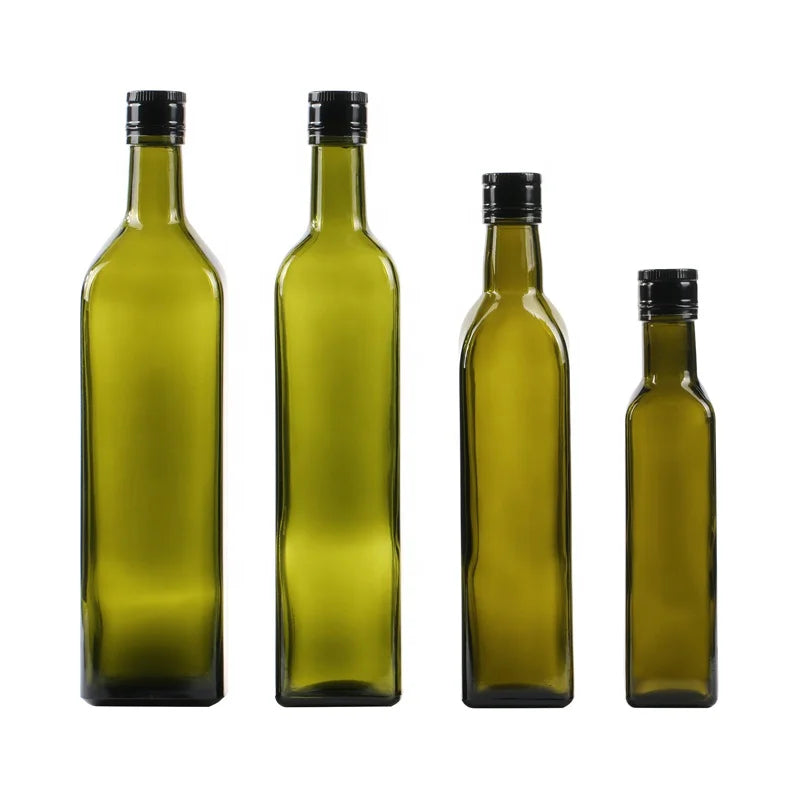 Wholesale 250ml Dark Green square Cooking Oil Bottle Glass Olive Oil Glass Bottle with Lid