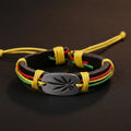 New Fashion Jamaica Style Handmade Woven Leather Bracelet Women Men's Accessories Three Colors Rope Maple Leaf Alloy Gift