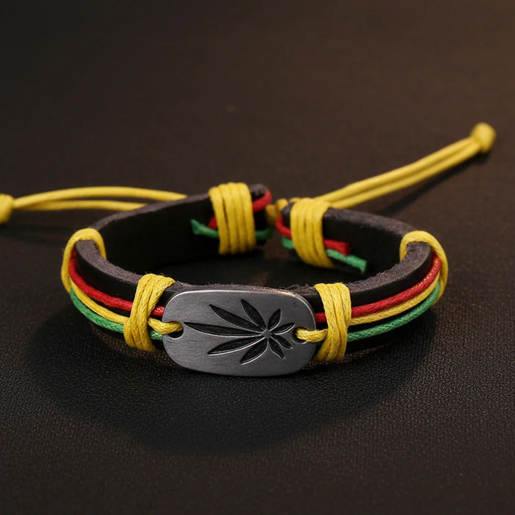 New Fashion Jamaica Style Handmade Woven Leather Bracelet Women Men's Accessories Three Colors Rope Maple Leaf Alloy Gift