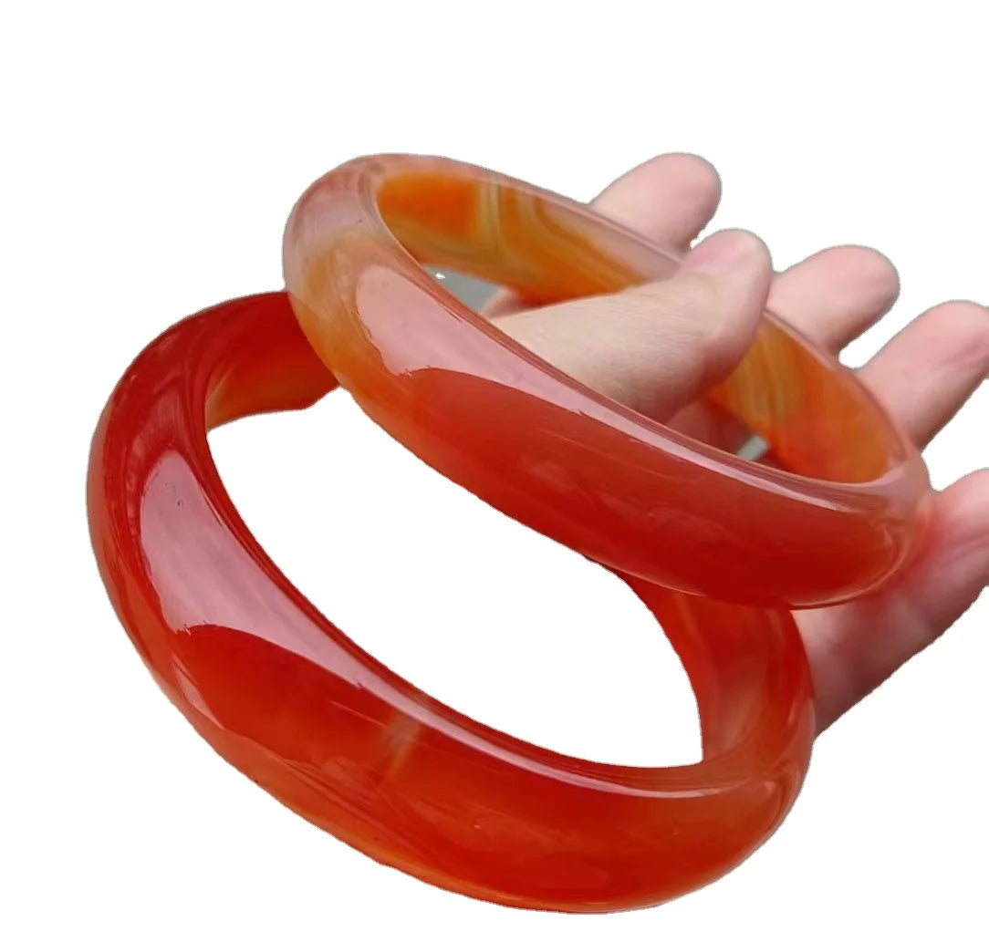Dark Red Jade Bangle Large US Size9-10 Indian Agate Stone Gemstone Width Healing Crystal Wide Bracelet Best Gift for Woman Man
