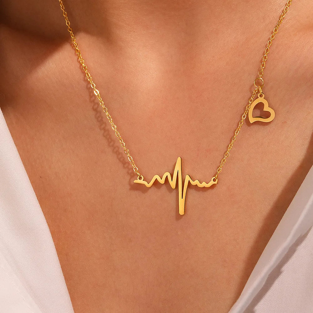 Wholesale Stainless Steel Material for Girls' Fashion Jewelry Heartbeat Electrocardiogram Heart Style Necklace