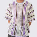 Custom Design logo Knitted  Striped Knitwear Short Sleeve Mesh Hollow Out Summer Beach Short Sleeve Cotton Crochet Men's T-shirt