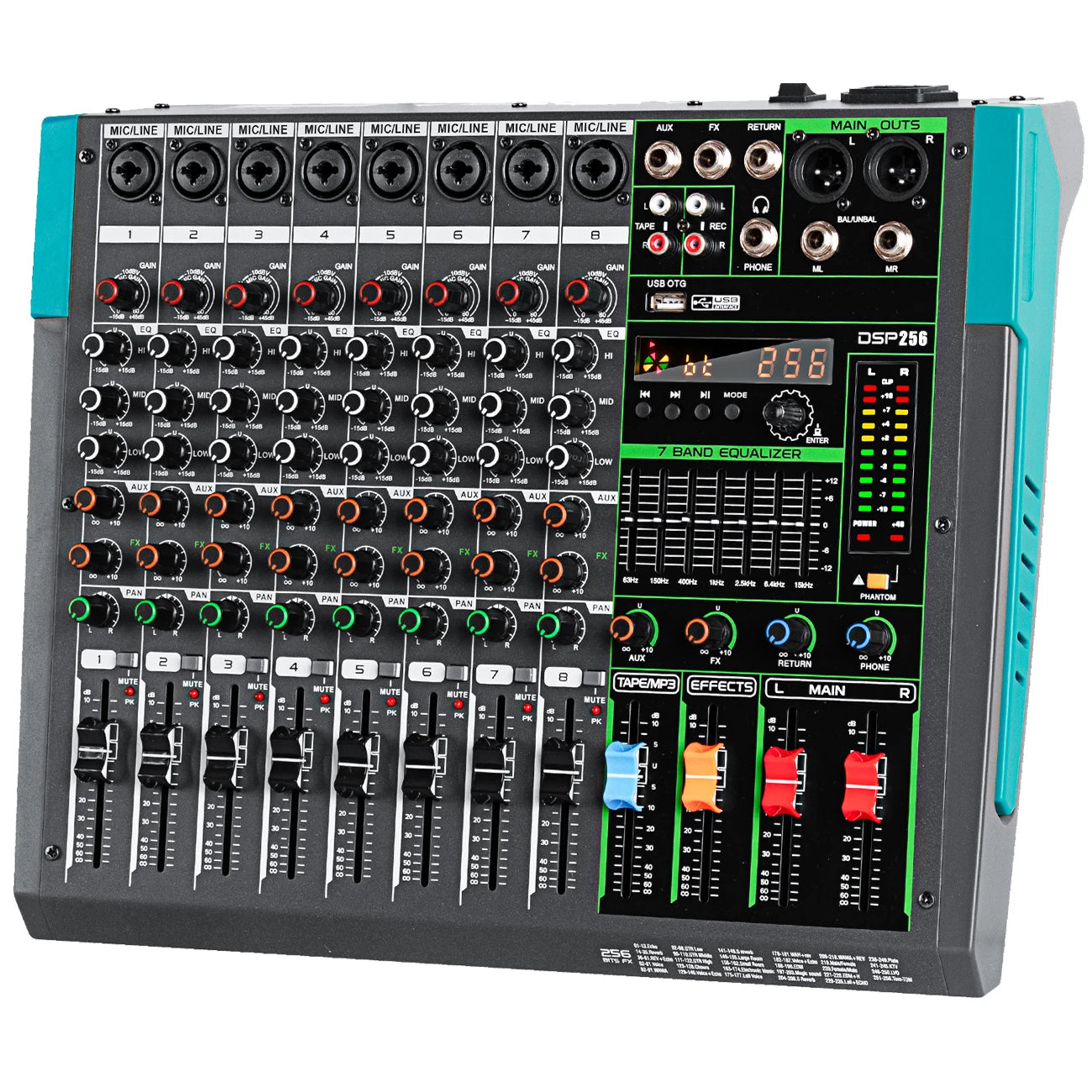 Depusheng PA8 Professional 8 Channel Sound Audio Console Mixer Built-in 256 Reverb Effect Digital DJ Audio Mixer