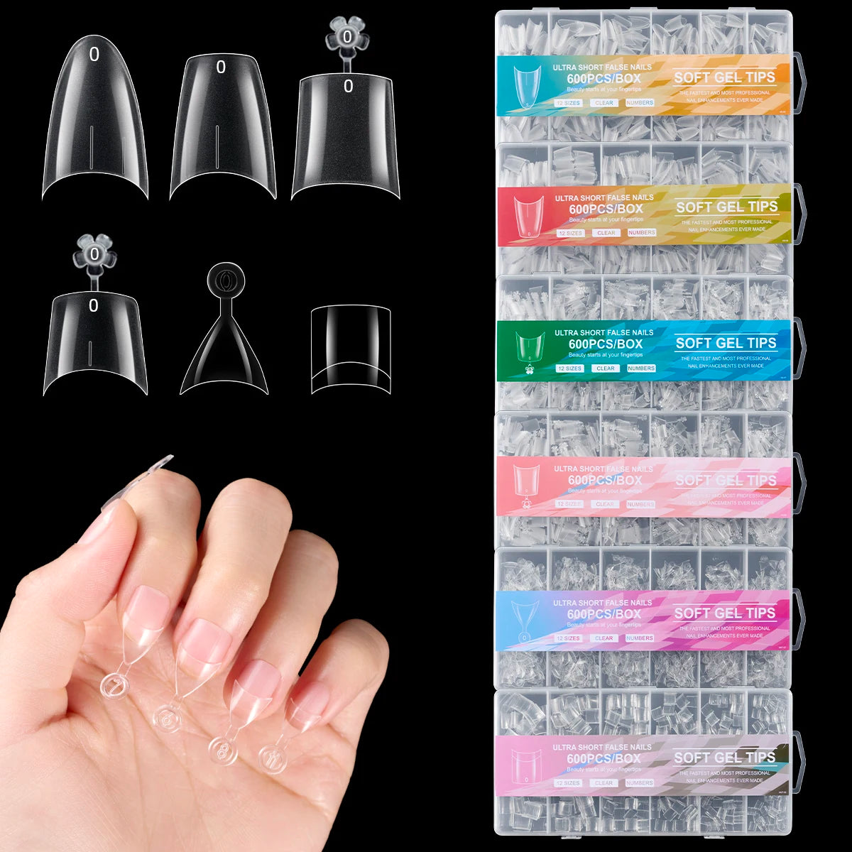 Wholesale 600-Piece Box French Stiletto Nail Art Flakes Almond Scratch-Free Thin Frosted Transparent Traceless Fake Nails