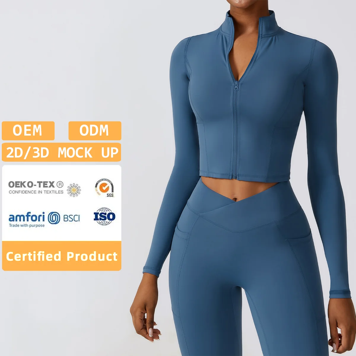 Wholesale Yoga Coat Training Clothes Stand Collar Zip up Sleeve Sports Jacket Sport Outfit Jogging Gym Top for Women