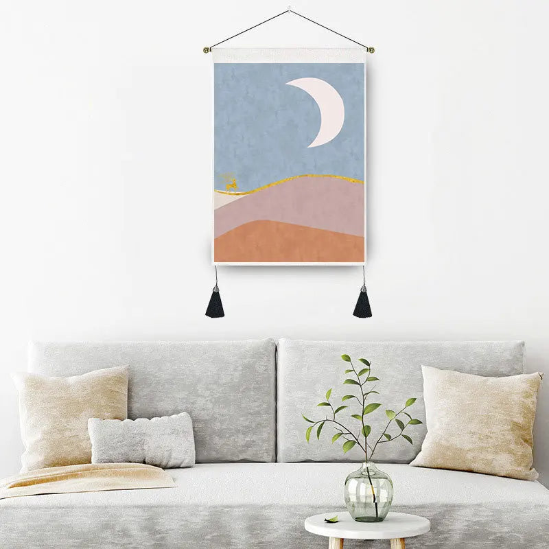 Nordic Ins Blue Sun and Moon Wall Hanging Home Dormority Living Room Phase Tapestry