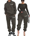 OS016 Custom Logo Drop Shoulder Slogan Graphic Women's Jogger Set High Street Plus Oversized Sweater Hoodie Set Unisex