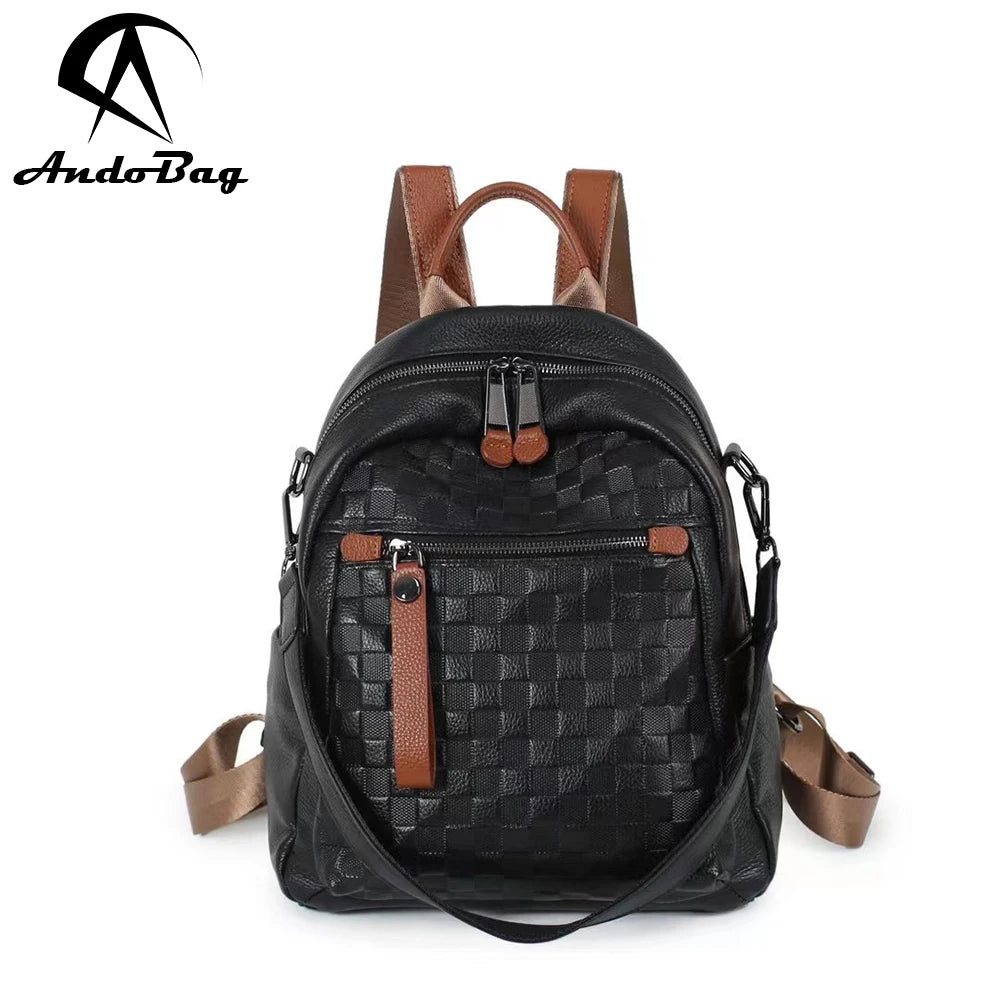 AndoBag Backpack for Women Fashion Genuine Cow Leather Fashion Travel Double Zipper Shoulder Bag 8278-2