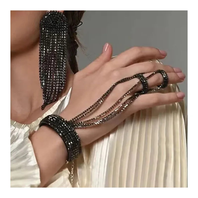 New Fashion Multi-Layer Crystal Bracelet With Ring Women's Dinner Luxury Shiny Bracelet Beach Party Bracelet