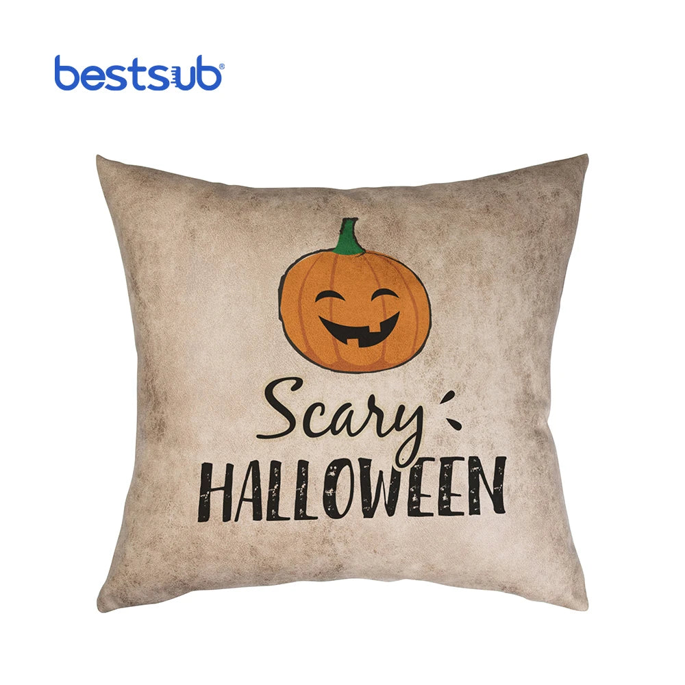 Wholesale Custom Sublimation Blanks Brown Leathaire Home Pillow Cover with Cartoon Pattern Stitching Waterproof & Dustproof