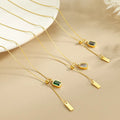 New Fashionable Light Luxury Retro Square Zircon Stainless Steel Gold Pendant Necklace Minimally Exquisite Temperament Chain