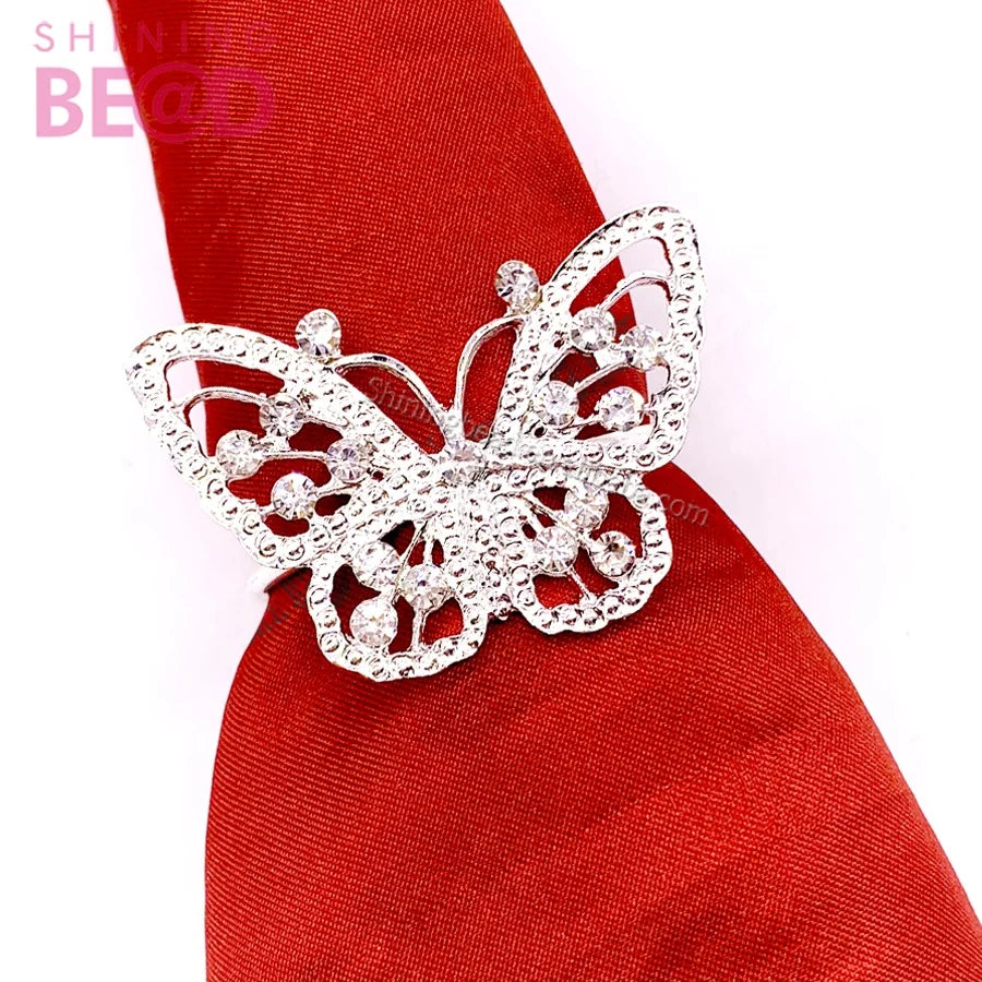 Butterfly Rhinestone Napkin Ring Luxury Crystal Napkin Buckle for Wedding Party & Dinner Table Decor