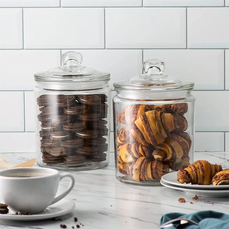 Glass Storage Jar Candy Jars for Kitchen Counter Decorative Large Cookie Containers with Lids