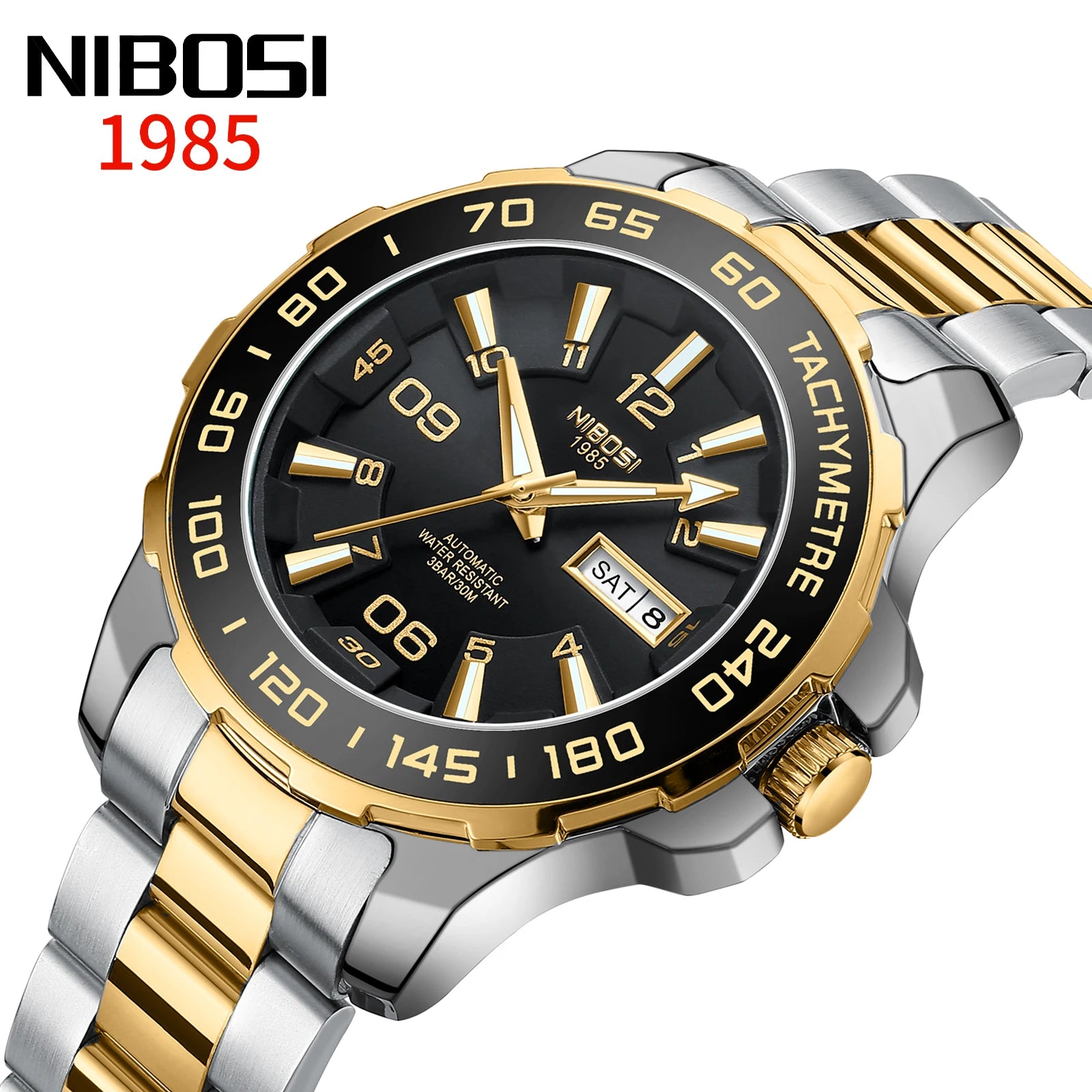 NIBOSI 2596 OEM Mechanical Watches Stainless Steel Belt Calendar Men Watch Clock Relogio Masculino Automatic Wristwatch