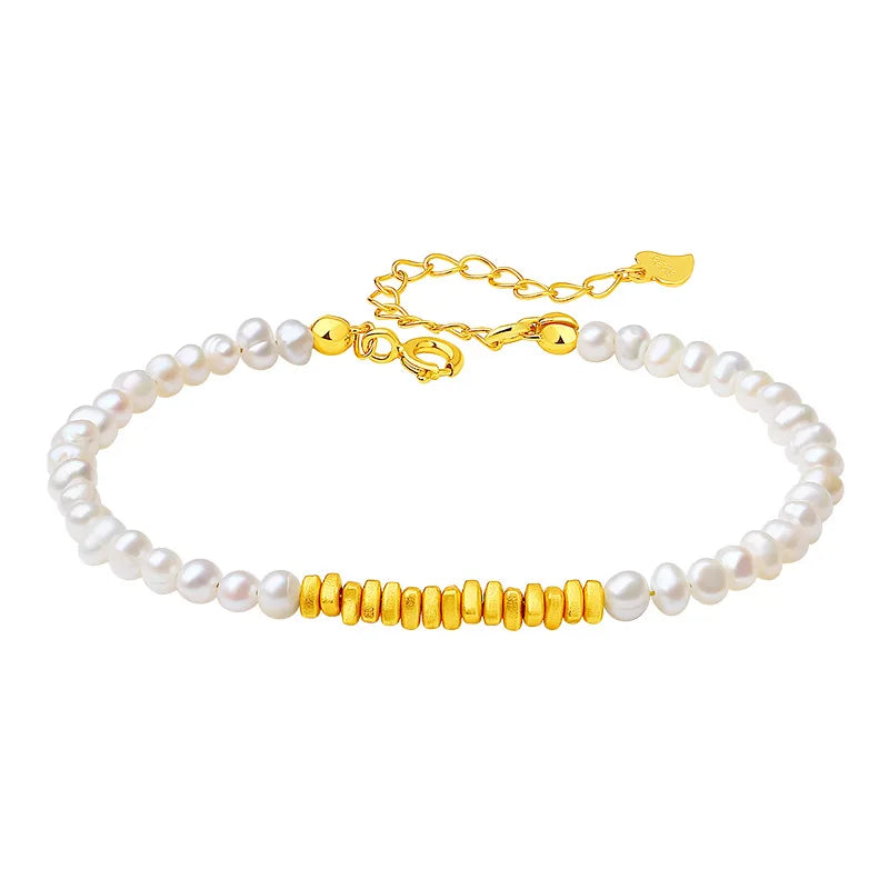 Fine Jewelry Women 925 Sterling Silver Beaded Gold Plated Delicate Real Freshwater Pearl Bracelets