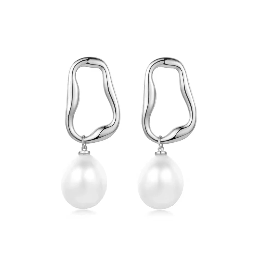 Fine Jewelry 925 Sterling Silver Minimalist Irregular Hammered Pearl Stud Earrings for Women
