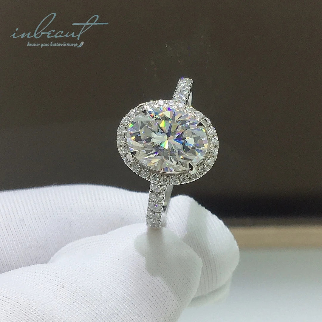 18K Solid White Gold Original 2 Carat Excellent Cut Diamond Test Past D Color FL Oval Moissanite Ring for Wedding Fine Jewelry