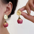 European Hot Sale Design Colorful Dried Flower Earrings Multi Color Real Flower Dangle Earrings for Women Girl