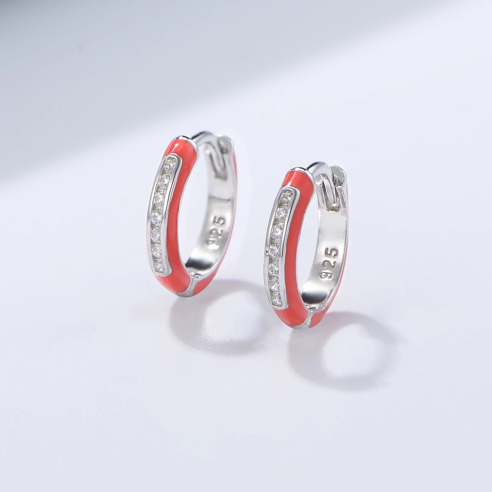 Fashion Western Jewelry Enamel Hoop Psj 925 Sterling Silver 14k Gold Plated CZ Cubic Zirconia Huggies Earrings