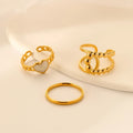Bulk Waterproof Chic Eternity Stainless Steel Gold Plate Rings 3pcs Set Heart Open Cuff Jewelry