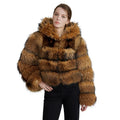 New Arrival Detachable Fur Hood Sleeve Cropped Fur Jacket Women Genuine Natural Raccoon Fur Coat