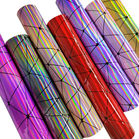 Holographic Reflective Faux Fabric Leather with Geometric Pattern for Making Bags Pencil case