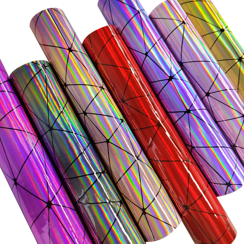 Holographic Reflective Faux Fabric Leather with Geometric Pattern for Making Bags Pencil case