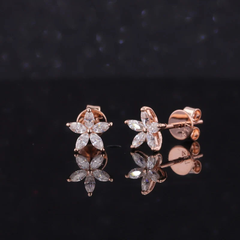 Starsgem Simple Delicate 10K Soild Rose Gold Lab Grown Diamonds Star Style Stud Earrings for Women