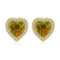Fine Jewelry 925 Sterling Silver Love Heart Shape Natural Opal Stud Earrings for Women