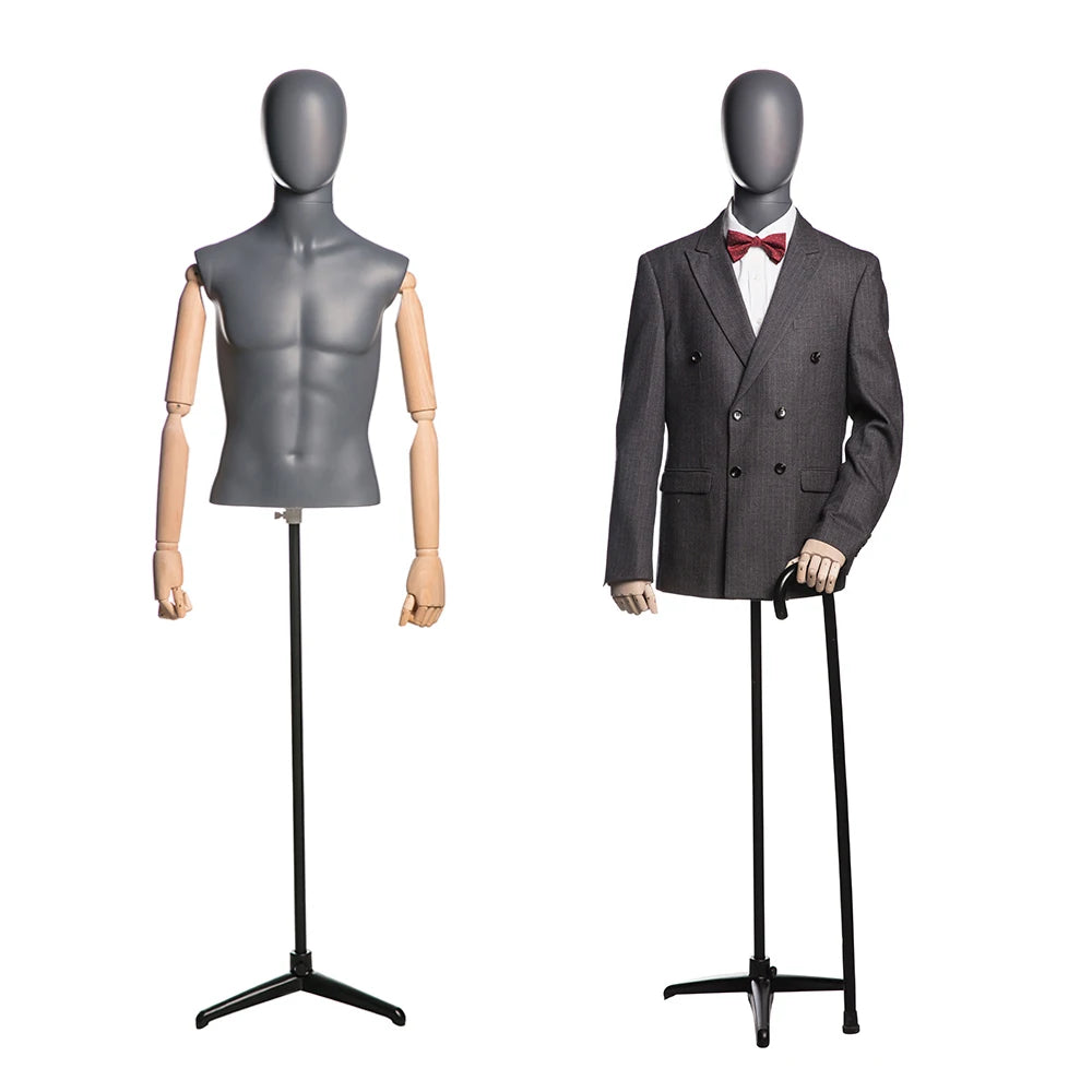 Upper Body Mannequin Man Torso With Egg Head Articulated Arms Plastic Hand