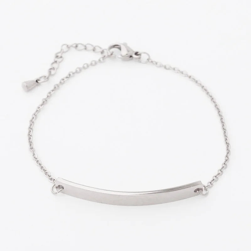 4mm Wide Customized Engraved Logo Curved Strip Lettering Bangle Anti Allergy Bracelet Stainless Steel Blank Bracelet Jewelry