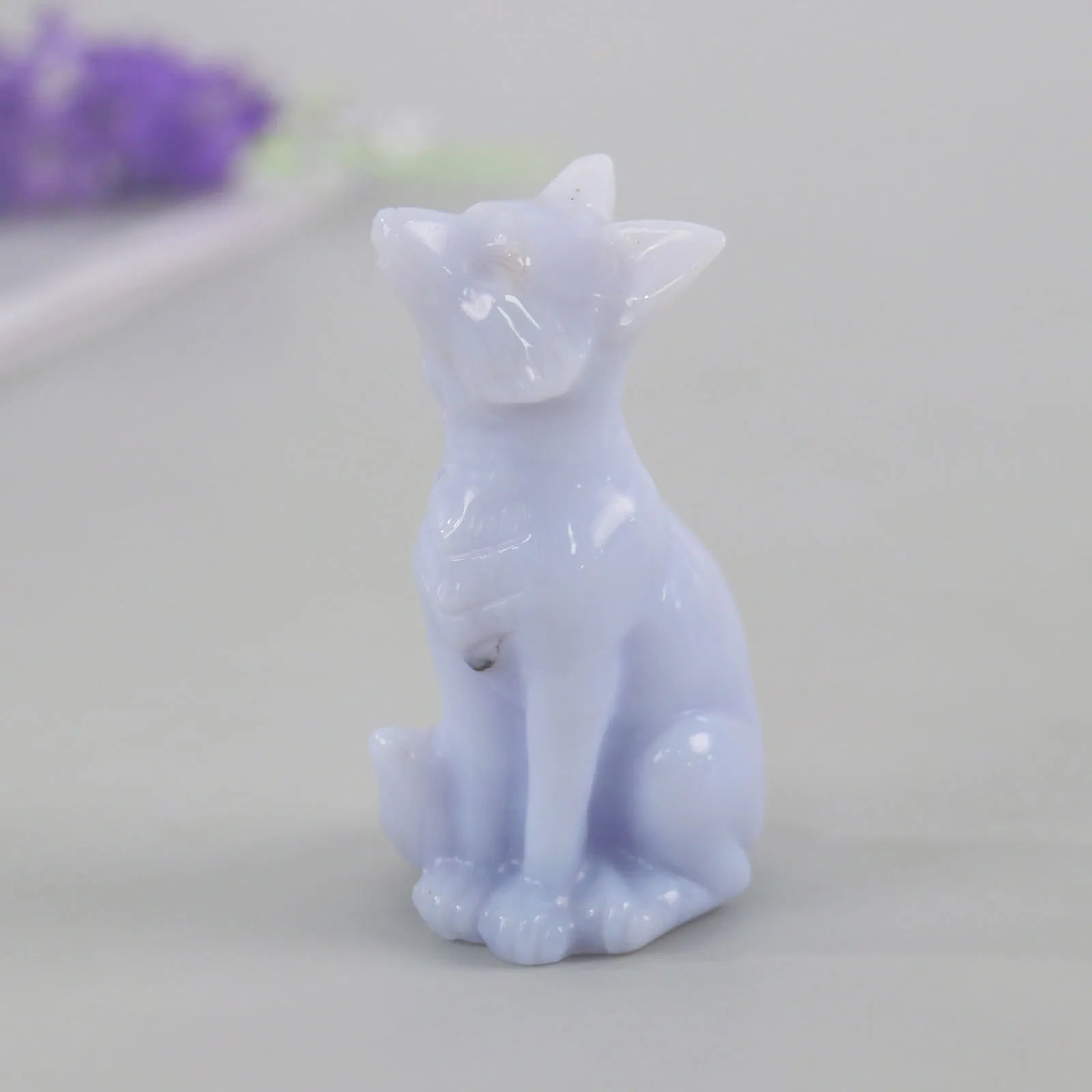 Wholesale Natural Blue Chalcedony Fox Carving Handmade Gemstone Craft Healing Stones Crystals Statue for Home Decoration Gifts