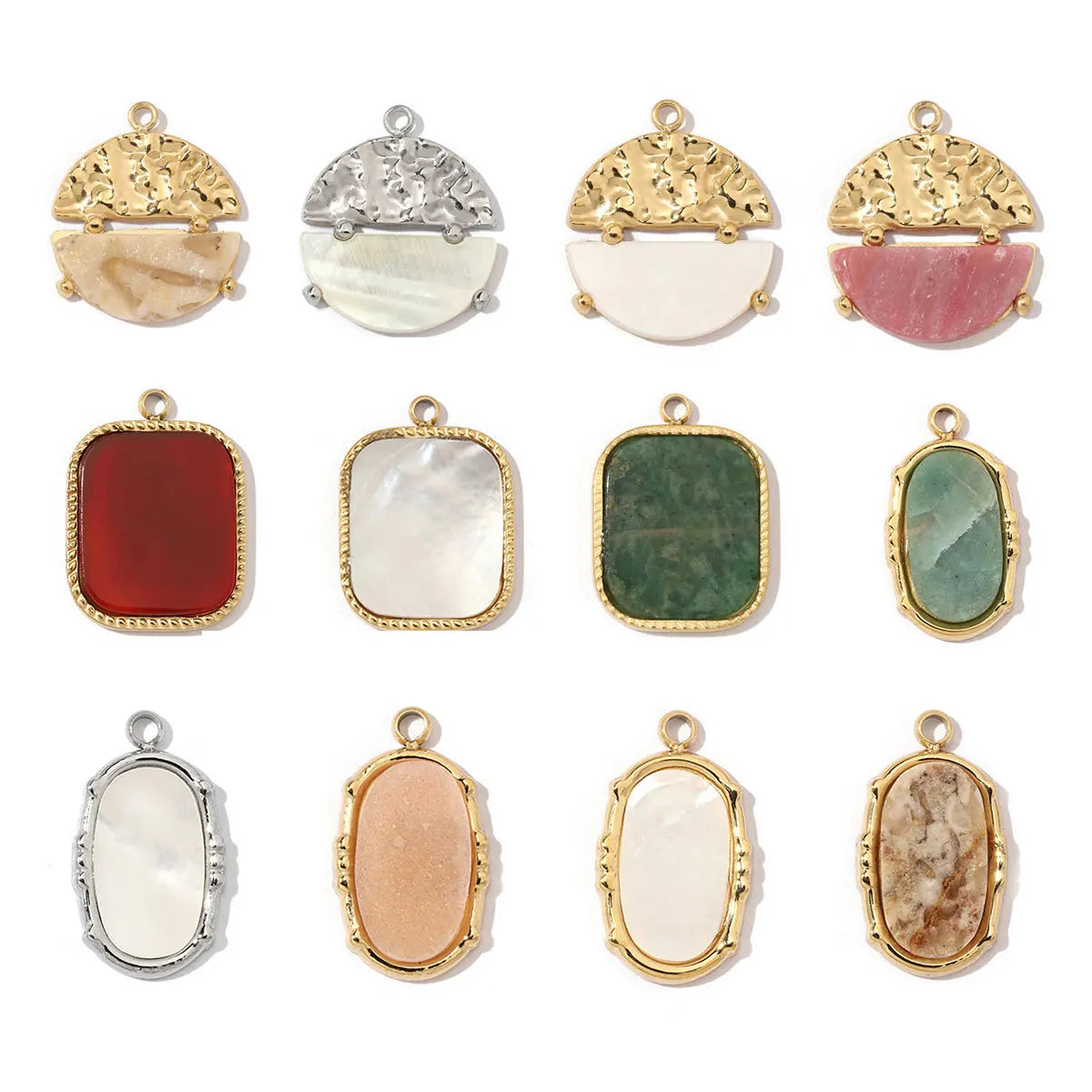 BM Natural Stone Necklace Pendant square Shell Stainless Steel DIY Accessories Charms for Jewelry Making
