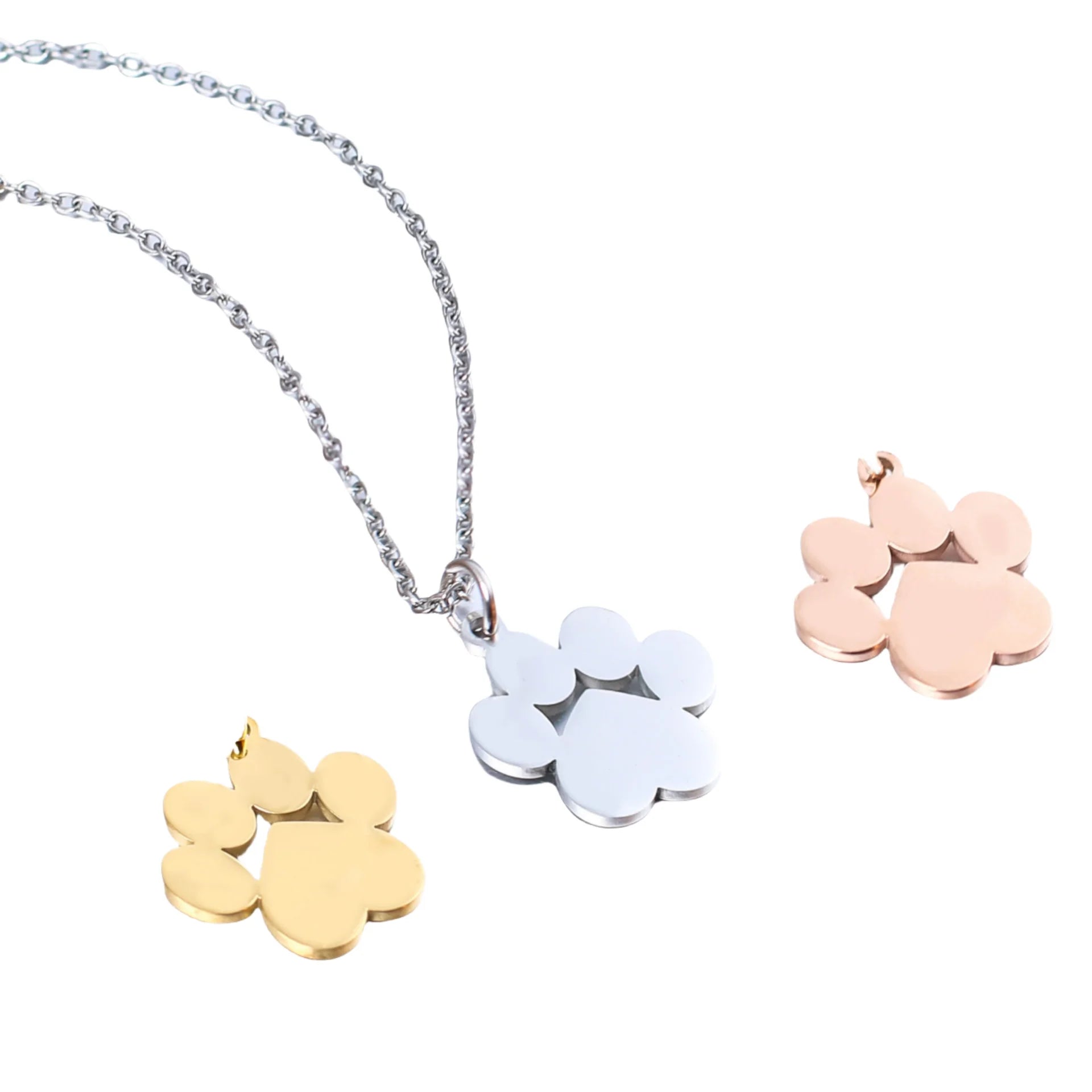 Hot Sale Creative Personalized Laser logo Stainless Steel  Pet Dog Paw Blank Pendant Necklace for Women