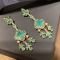 OEM Lake Green 3A Zircon Earring Luxury Jewelry Retro Female 925 Silver Needle Long Petals Drop Earrings
