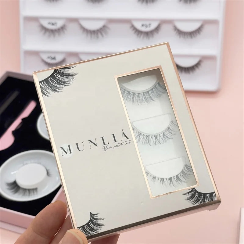 2026 Synthetic Hair Thinnest Band Custom Logo Clear Band Softer Reusable Handmade Vegan Eyelashes
