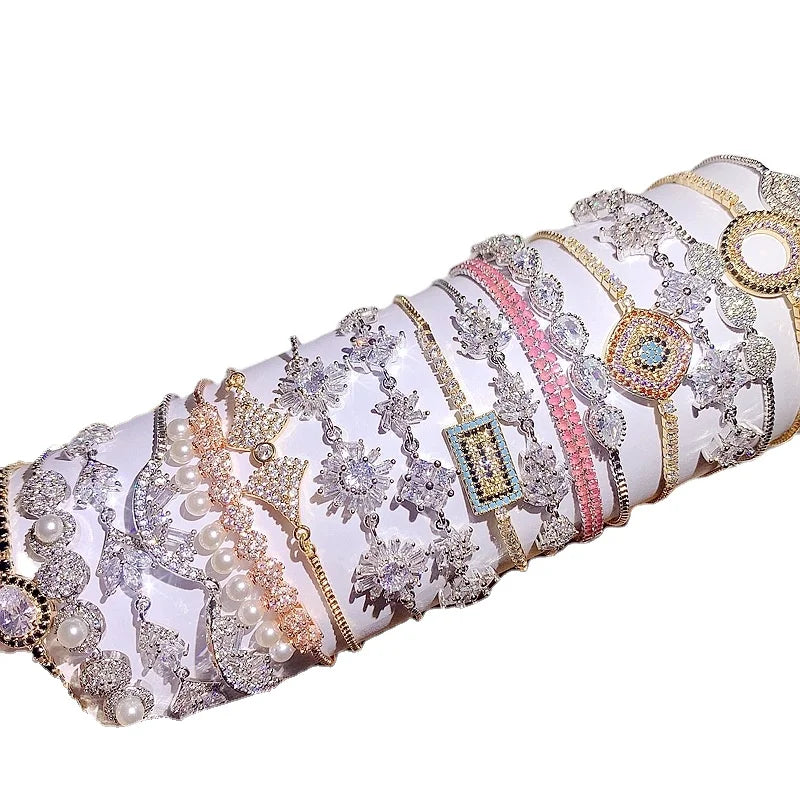 Wholesale Mixed Bracelets Minimalist 18k Gold Plated Crystal Zircon Jewelry Adjustable Tennis Bracelets Bulk Jewelry