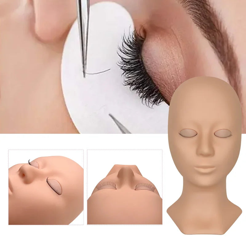 Reusable False Eyelash Grafting Training Model Head for Beauty Makeup Practice Detachable Eyelids Reusable