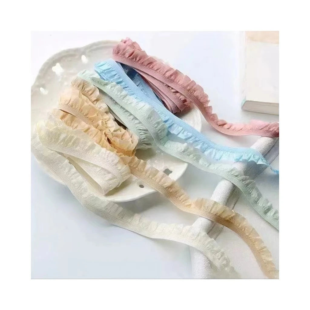 Factory Sale Garment 1.5cm Multicolor Sewing Webbing Belt Elastic Ruffle Agaric Lace Trimming for DIY Baby Clothes/bra