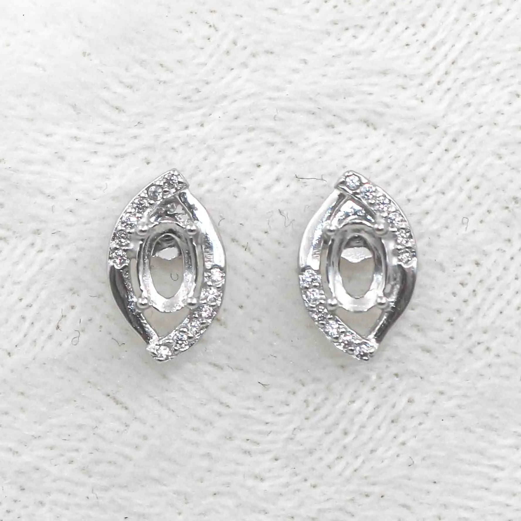 Sterling Silver 5*7mm Semi Mount Stud Earrings Empty Support Blank Claws Setting S925 Base Without Center Stone for DIY Inlay