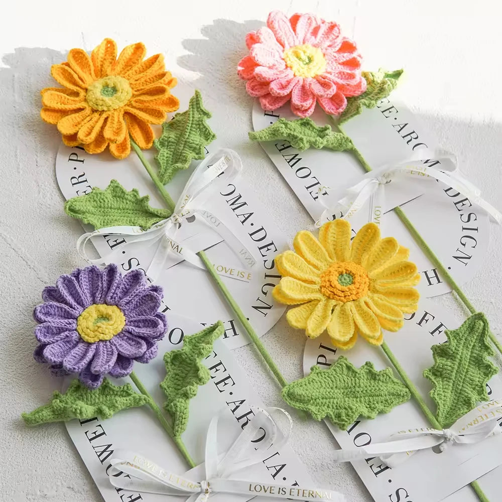 Handmade Crochet Knitted Flowers Artificial Chrysanthemum Floral Souvenirs Gifts for Christmas New Year Valentine's Day